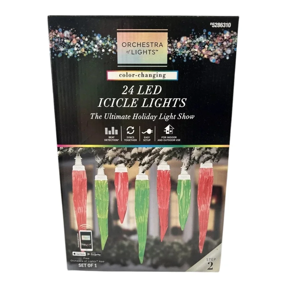 Gemmy Orchestra of‎ Lights 24-Count Multi-function LED Plug-In Christmas Icicle